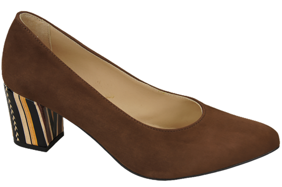 Dámská obuv Hnědá semišová obuv z přírodní kůže s ozdobným podpatkem 158 s ElitaBut