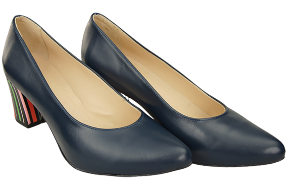 Dámská obuv Námořnická modř Lodičky z přírodní kůže s ozdobným podpatkem 158 ElitaBut