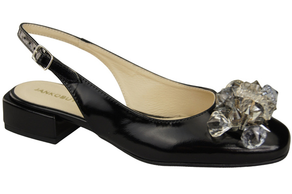 Dámská obuv Černé lesklé sandály s krystaly Přírodní kůže 215 ElitaBut