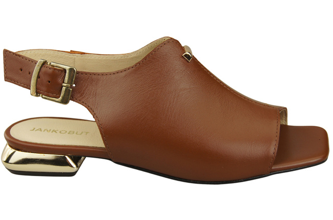 Pohodlná dámská obuv Sandály hnědé s plochým zlatým podpatkem Přírodní kůže 207 ElitaBut