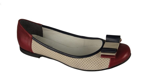 Dámské baleríny z přírodní kůže Red-Beige 718 ElitaBut