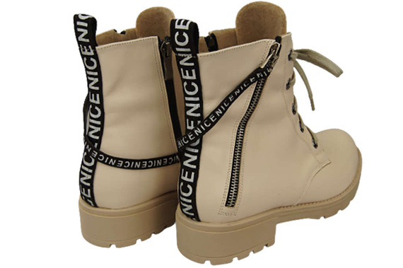 Obuv Kozačky Kozačky Dámské béžové kozačky s nápisem NICE Přírodní kůže 173 Od ElitaBut