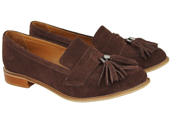 Dámské mokasíny z přírodní kůže Velour Chocolate 134 ElitaBut