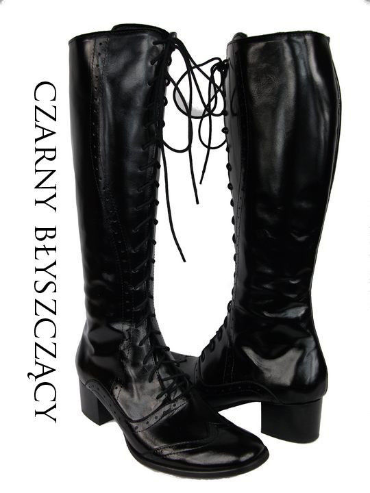 Dámská obuv Černé lakované šněrovací kozačky z přírodní kůže 595 ElitaBut