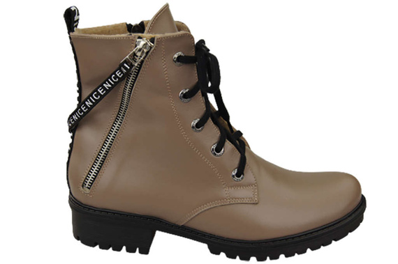 Obuv Dámské kozačky s nápisem NICE Přírodní kůže Cappuccino Dark 173 L ElitaBut