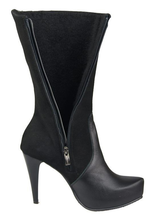 Obuv Dámské kozačky do půli stehna z přírodní kůže Černá 883 ElitaBut