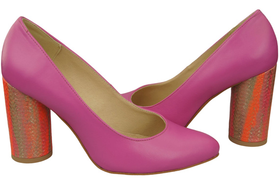 Dámská obuv Fuchsiové lodičky Přírodní kůže Barevný ozdobný podpatek 194 ElitaBut