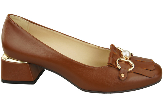 Dámská obuv Hnědé lodičky se střapcem Přírodní kůže 195 ElitaBut