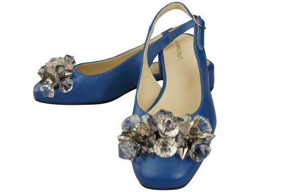 Dámská obuv Modré sandály s krystaly Přírodní kůže 215 ElitaBut