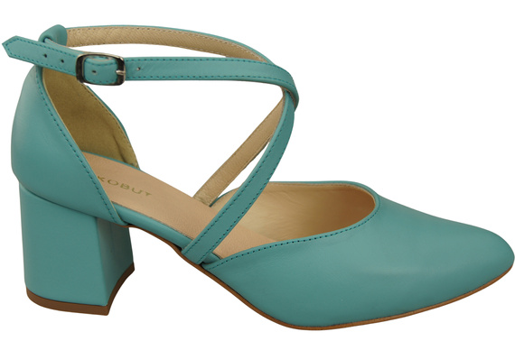 Elegantní Tyrkysová kožené sandály s otevřenými boky na robustním podpatku 218 ElitaBut