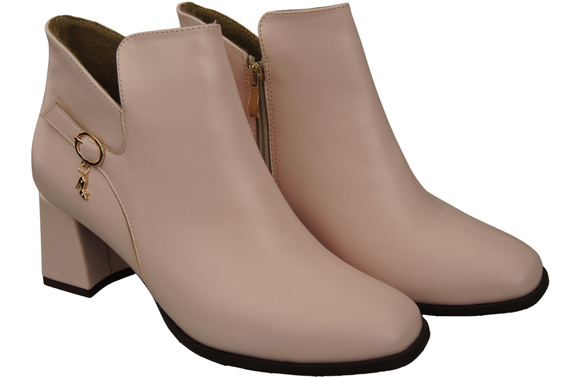Dámské kotníkové boty ElitaBut 226 Pudrově růžová z pravé kůže, zateplené, hranatá špička, široký podpatek (blok)