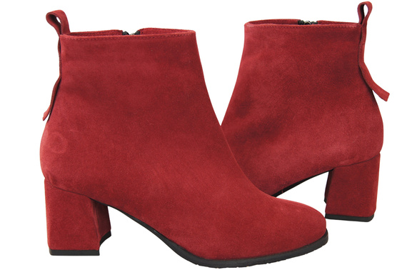 Dámské kotníkové boty Maroon z přírodní velurové kůže, stabilní blokový podpatek, se zipem 224 ElitaBut
