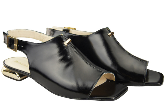 Pohodlná dámská obuv Sandály černé lesklé ploché zlatý podpatek přírodní kůže 207 ElitaBut