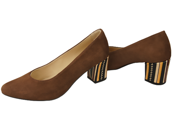 Dámská obuv Hnědá semišová obuv z přírodní kůže s ozdobným podpatkem 158 s ElitaBut