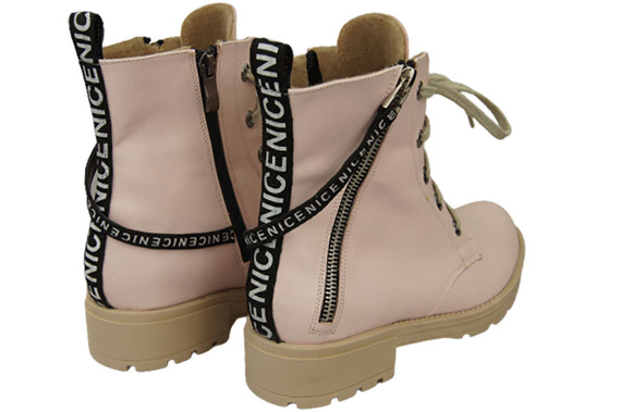Obuv Dámské kozačky s nápisem NICE Přírodní kůže Powder pink 173 L ElitaBut