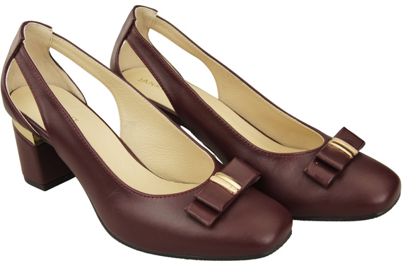 Dámské vínové kožené lodičky s ozdobným podpatkem 199 ElitaBut