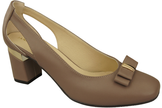 Dámské boty Cappuccino Tmavé kožené lodičky s ozdobným podpatkem 199 ElitaBut