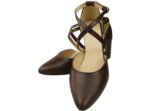 Elegantní Čokoláda kožené sandály s otevřenými boky na robustním podpatku 218 ElitaBut