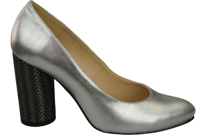 Dámská obuv Stříbrné lodičky Přírodní kůže Barevný ozdobný podpatek 194 ElitaBut