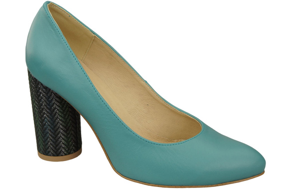 Dámská obuv Tyrkysové lodičky z přírodní kůže Barevný ozdobný podpatek 194 ElitaBut