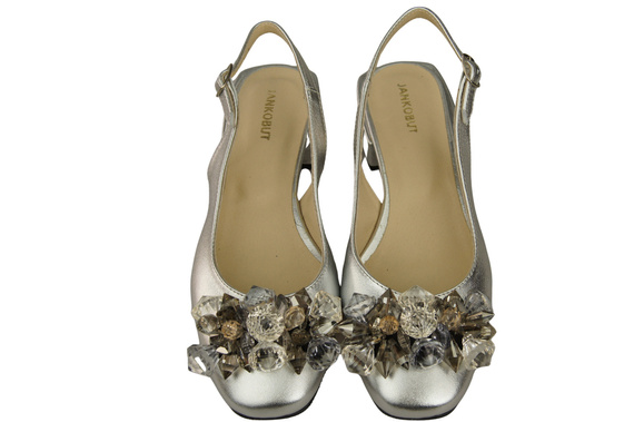 Dámská obuv Stříbrné sandály s krystaly Přírodní kůže 215 ElitaBut