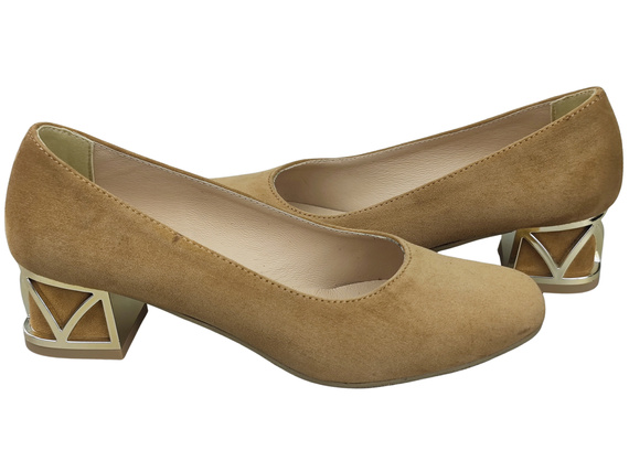 Pohodlné dámské boty Zrzavý lodičky s ozdobným podpatkem Přírodní semišová kůže 219 Od ElitaBut