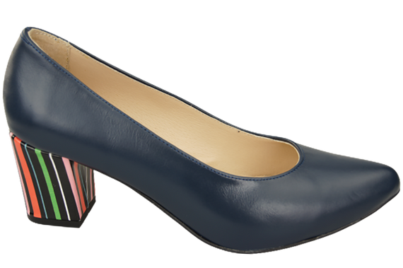 Dámská obuv Námořnická modř Lodičky z přírodní kůže s ozdobným podpatkem 158 ElitaBut