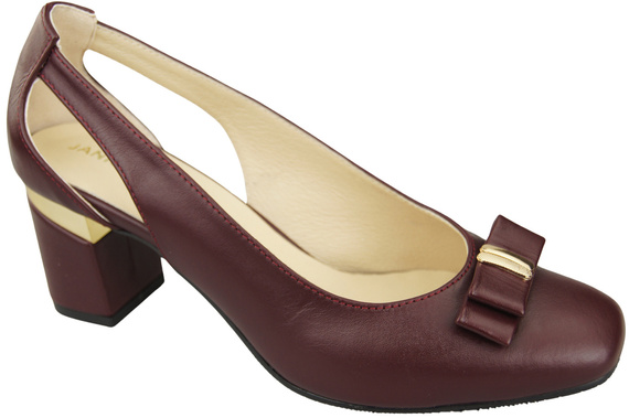 Dámské vínové kožené lodičky s ozdobným podpatkem 199 ElitaBut