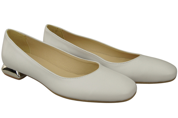 Ploché dámské boty Bílé boty s ozdobným podpatkem Přírodní kůže 209 ElitaBut