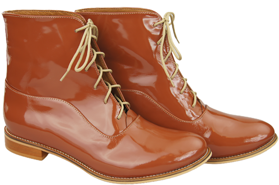 Dámské kozačky hnědé lakované jaro/podzim z přírodní kůže 155 L ElitaBut