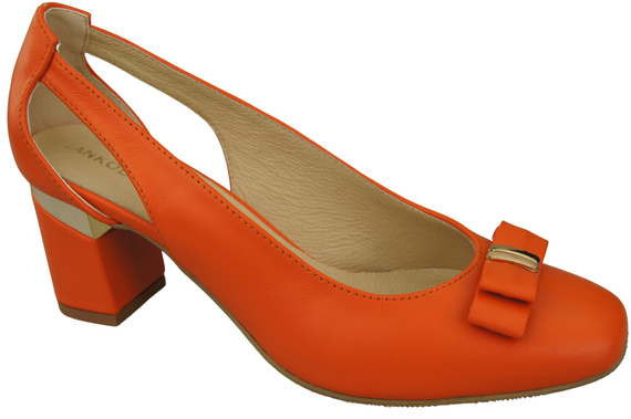 Dámské boty Oranžové boty z přírodní kůže s ozdobným podpatkem 199 ElitaBut