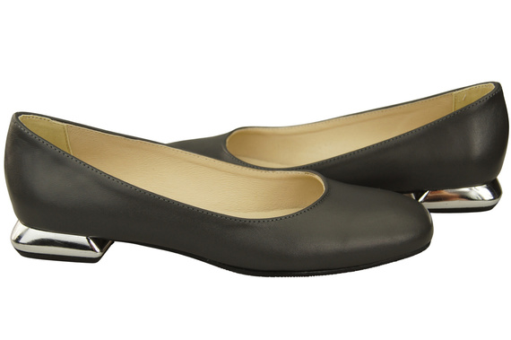 Plochá dámská obuv Dámské lodičky Grafitový ozdobný podpatek Přírodní kůže 209 ElitaBut