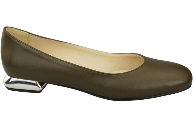 Plochá dámská obuv Olive Leather Decorative Heel Natural Leather 209 ElitaBut