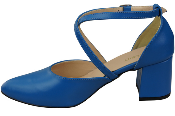 Elegantní Modrá Barva kožené sandály s otevřenými boky na robustním podpatku 218 ElitaBut