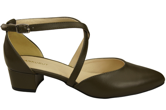 Dámské Sandály Kožené Olive s Pásky na Nízkém Podpatku 223 ElitaBut