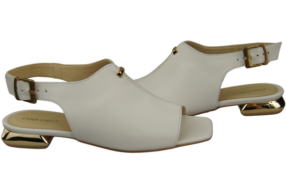 Pohodlná dámská obuv Sandály bílé ploché zlatý podpatek přírodní kůže 207 ElitaBut