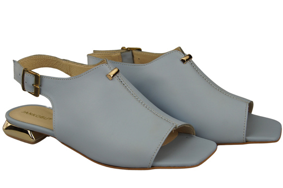 Pohodlné dámské sandály Bright Blue Flat Gold Heel Natural Leather 207 ElitaBut