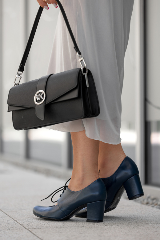 Obuv Dámské polobotky z přírodní kůže Námořnická modrá 161 ElitaBut