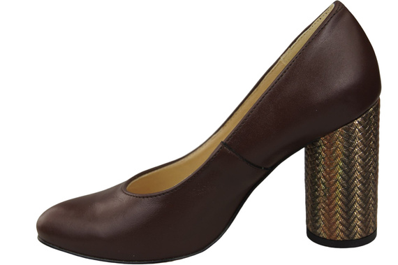 Dámská obuv Čokoládové lodičky z přírodní kůže Barevný ozdobný podpatek 194 ElitaBut