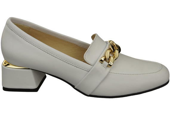 Dámské boty White with Embellished Chain Moccasin pumps Přírodní kůže 193 ElitaBut