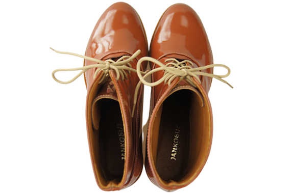 Dámské kozačky hnědé lakované jaro/podzim z přírodní kůže 155 L ElitaBut