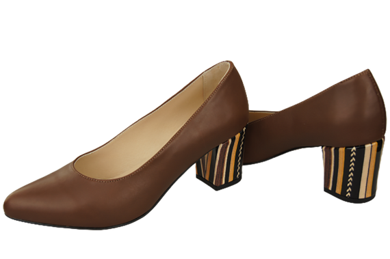 Dámská obuv Hnědé lodičky z přírodní kůže s ozdobným podpatkem 158 ElitaBut