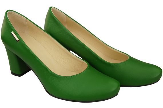 Obuv Classic Dámské zelené kožené lodičky Almond Nose 201 ElitaBut