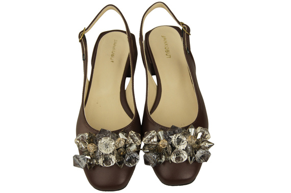 Dámská obuv Čokoládové sandály s krystaly Přírodní kůže 215 ElitaBut