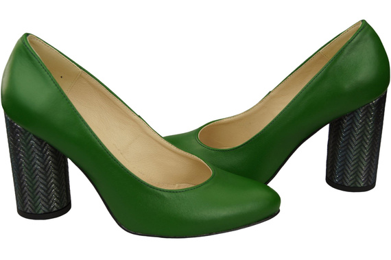 Dámská obuv Dámská zelená kůže Kožená barva Zdobený podpatek 194 ElitaBut