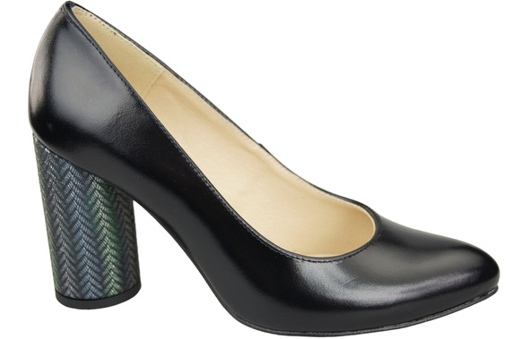 Dámská obuv Dámská černá lesklá přírodní kůže Barevný ozdobný podpatek 194 ElitaBut