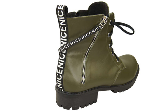 Obuv Dámské kozačky s nápisem NICE Přírodní kůže Olive 173 L ElitaBut