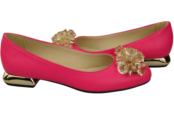 Dámské placaté neonově růžové boty s krystaly z přírodní kůže 216 ElitaBut