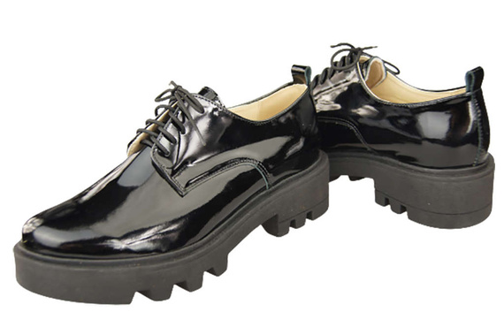 Obuv Dámské šněrovací boty Černá lesklá přírodní kůže Lakovaná 180 ElitaBut