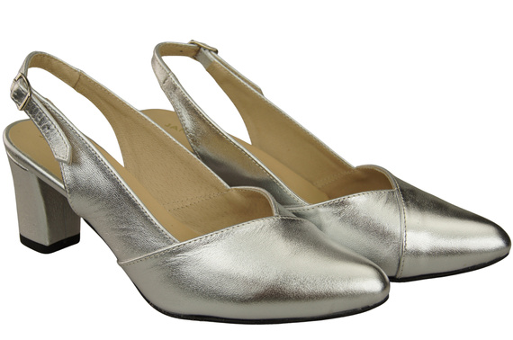 Dámská obuv Stříbrné sandály na podpatku Přírodní kůže 217 ElitaBut